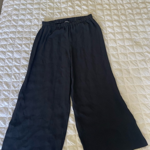 Eileen Fisher Silk Georgette Black Wide Leg Crop Pants - Picture 3 of 10